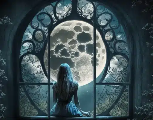gazing the moon from window