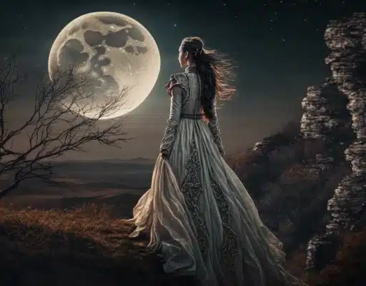 woman gazing moon on a full moon night