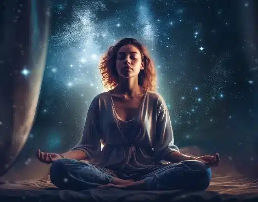 spiritual awakening meditating at night